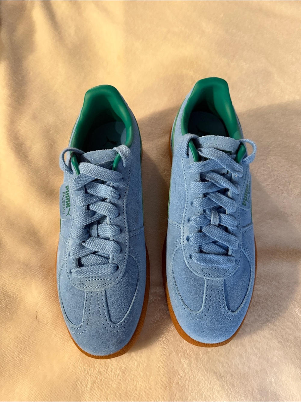 Puma Light Blue Suede Sneakers with Green Lining
